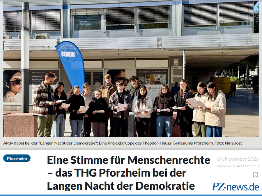 Eine Stimme für Menschenrechte - das THG Pforzheim bei der Langen Nacht der Demokratie