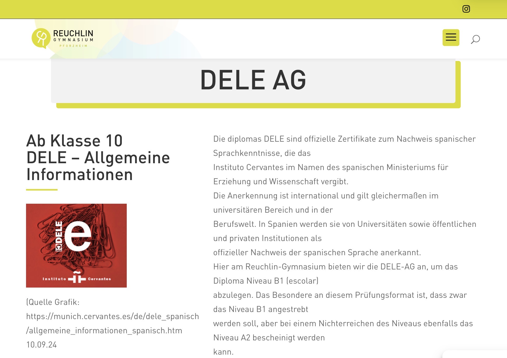 Link zur Homepage des Reuchlin-Gymnasiums (Screenshot)